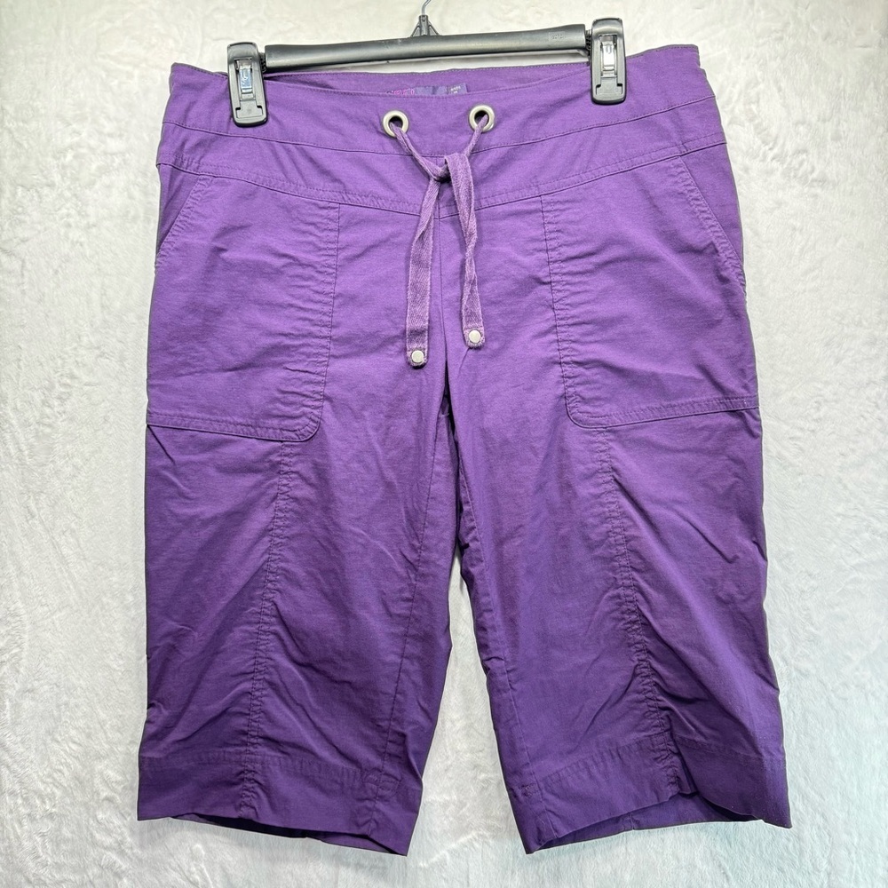 Prana Dark Purple Bermuda Pedal Pusher Pull On  Shorts Drawstring Waist Pockets